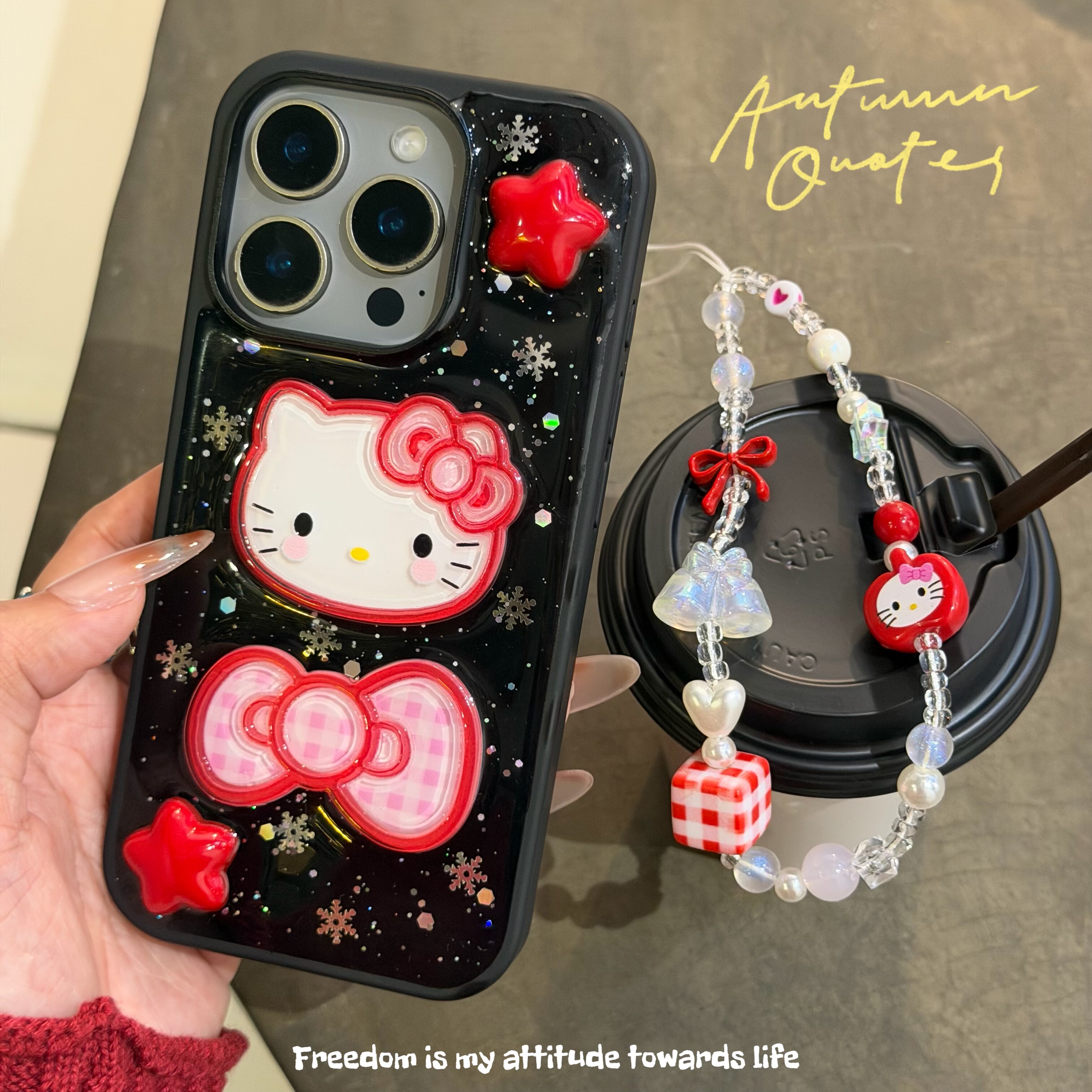 雪花红色kitty猫适用苹果17promax手机壳iPhone16 15pro滴胶iPhone Air软壳14  13全包12pro保护套11防摔少女