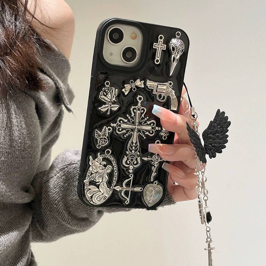 复古暗黑哥特风十字架适用苹果17promax手机壳iPhone16 15pro滴胶iPhone14 13mini全包12pro保护套11防摔Air