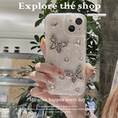 X100 S15 x90S手机壳x80 x60滴胶壳S19 ins日韩珠光水钻蝴蝶适用vivoX200 S17t软壳S16 x70 S18 S12保护套女