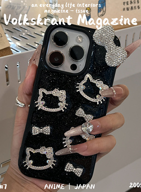 ins闪钻蝴蝶结Kitty猫适用红米note14 13pro手机壳note12 10x 11pro滴胶K80 k70 k60软壳k50保护套turbo4pro