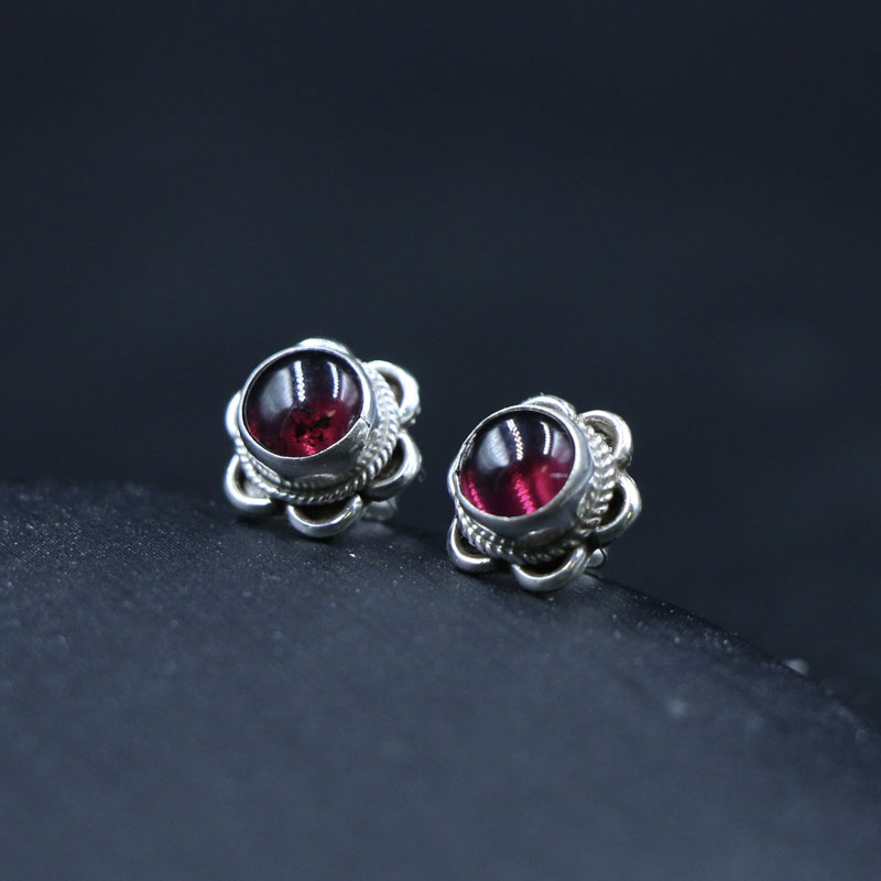 S925银民族玛瑙女尼泊尔手工耳钉