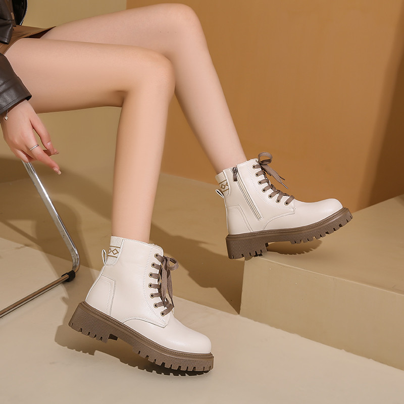 41大码侧拉链马丁靴女款小个子显瘦显脚小短靴英伦风42码厚底皮靴