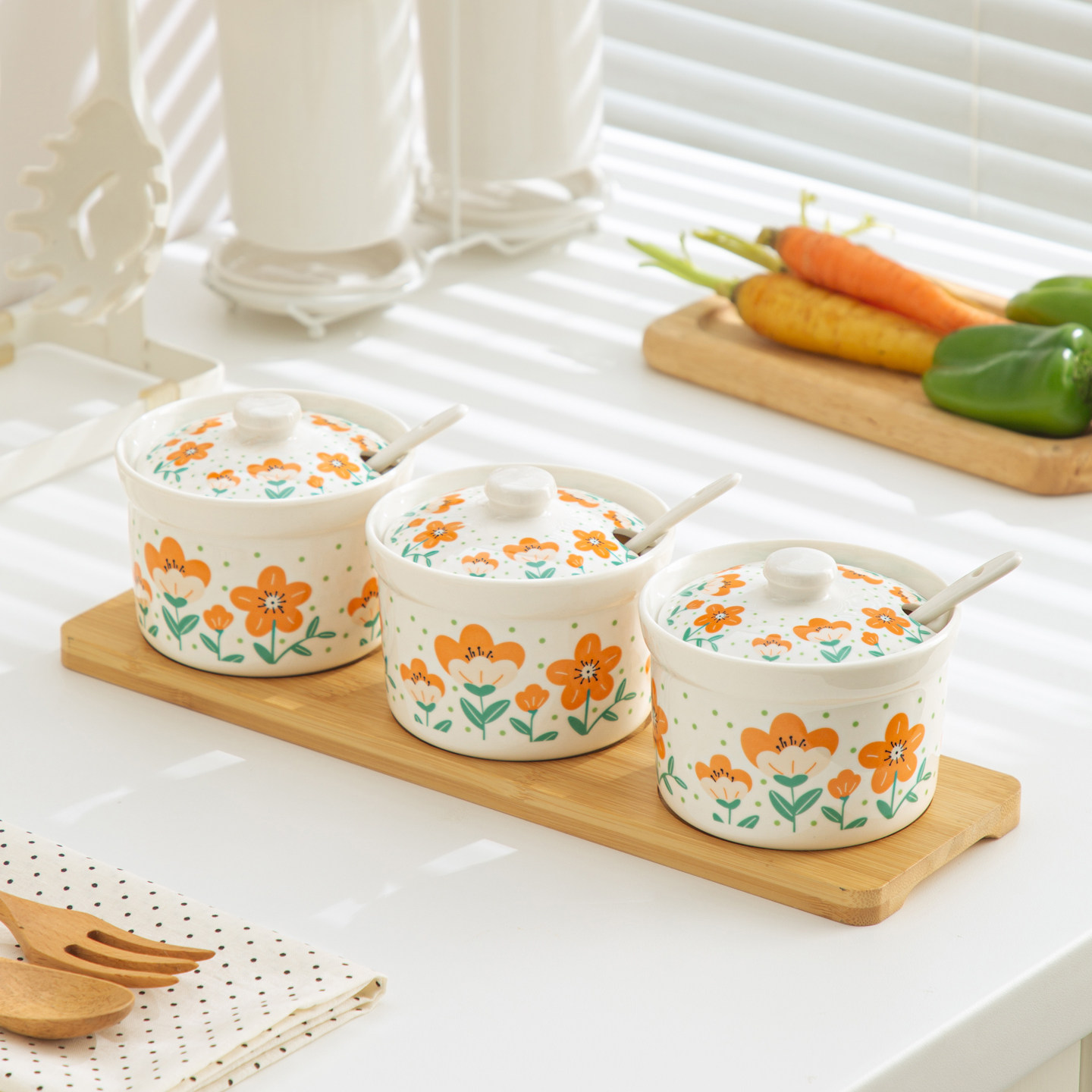 多美然家用厨房陶瓷调味罐套装