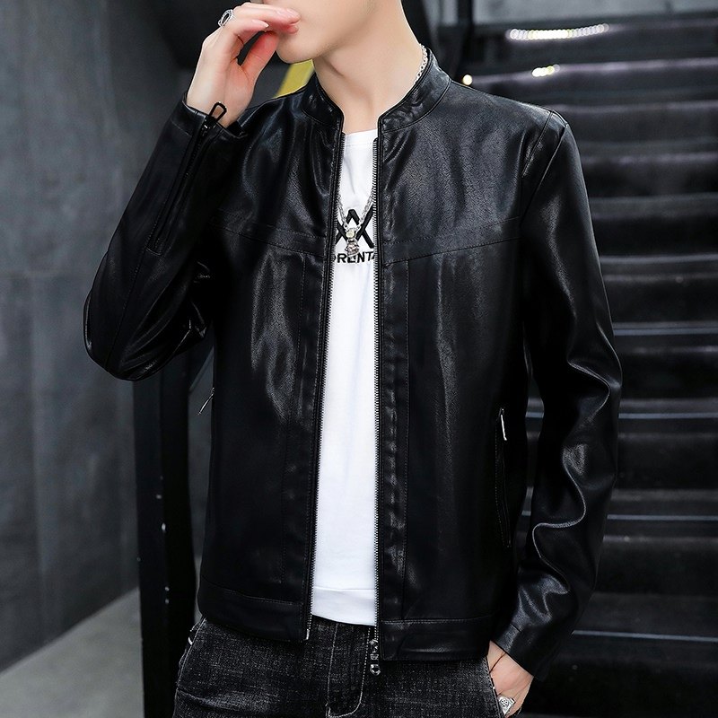 秋季新款男士小立领时尚休闲皮衣外套XZ313B-1-P3801-P100图片