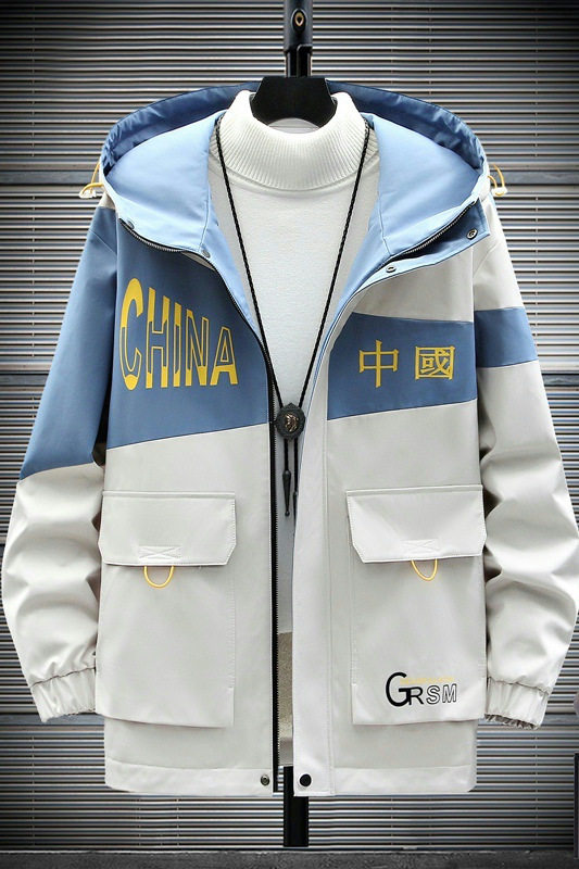 2021新款宽松休闲连帽夹克秋季拼色百搭外套XZ313B-1-JK177-P55,男装夹克,星座313B-2