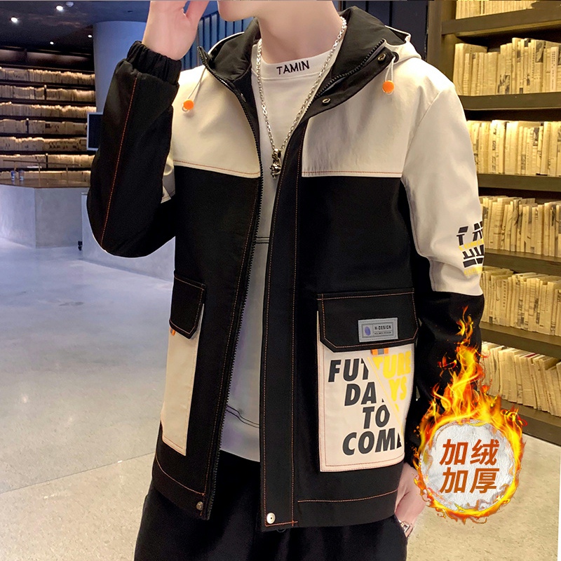 夹克男秋冬季潮流ins加绒加厚连帽工装外套XZ313B-1-R1201-P70，男装夹克，星座313B-2