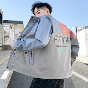 秋季立领拼接夹克男士宽松休闲个性外套上衣XZ313B-1-J图片