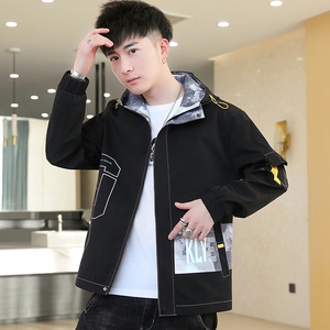 外套男秋季新款青少年休闲百搭连帽夹克XZ313B-1-S185-P65图片