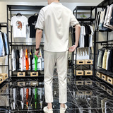 主推新款中国风套装男短袖大码汉服时尚两件套XZ313B-1-TZ888-P50，男装休闲套装，星座313B-2