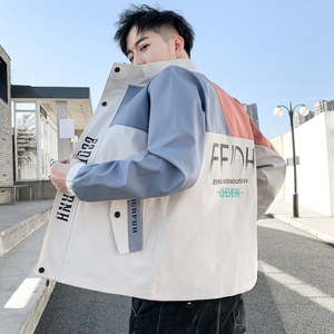秋季立领拼接夹克男士宽松休闲个性外套上衣XZ313B-1-J图片
