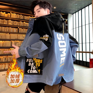 夹克男秋冬季潮流ins加绒加厚连帽工装外套XZ313B-1-R1201-P70图片