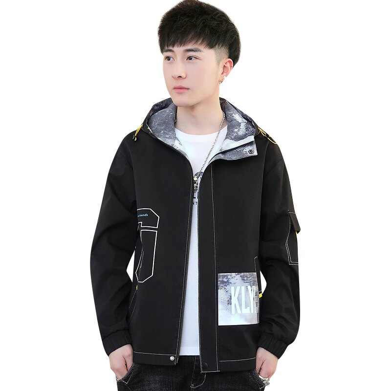 外套男秋季新款青少年休闲百搭连帽夹克XZ313B-1-S185-P65,男装夹克,星座313B-2
