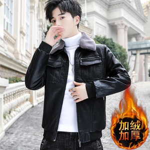 2021冬加绒皮衣青年机车服皮夹克外套男XZ313B-1- PY1902-P120图片