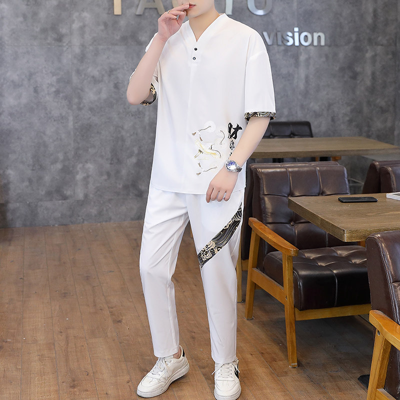 主推大货中国风套装男短袖大码汉服两件套XZ313B-1-TZ888-P50图片