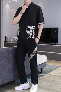 2021主推大货中国风短袖男士大码汉服休闲套装XZ313B-1-TZ888-P50图片