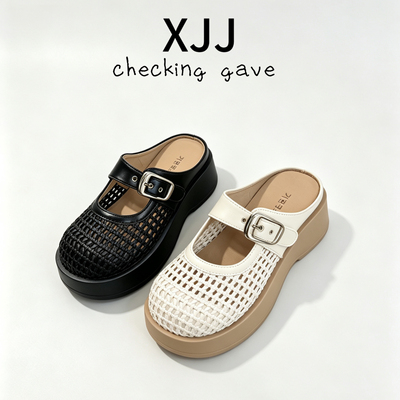 厚底增高镂空包头新款春夏外配裙子女鞋凉鞋女士编织增高鞋5厘米