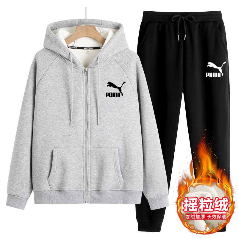 潮牌男童开衫卫衣套装秋冬加绒2023新款中大童女儿童加厚外套宽松