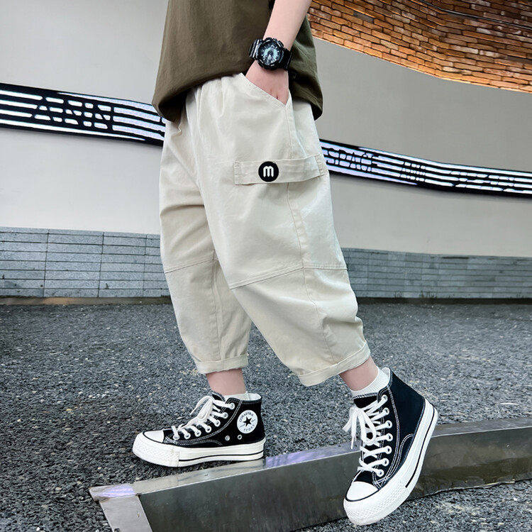 潮牌男童裤子夏季2026新款儿童装九分防蚊裤中大童薄款休闲工装裤