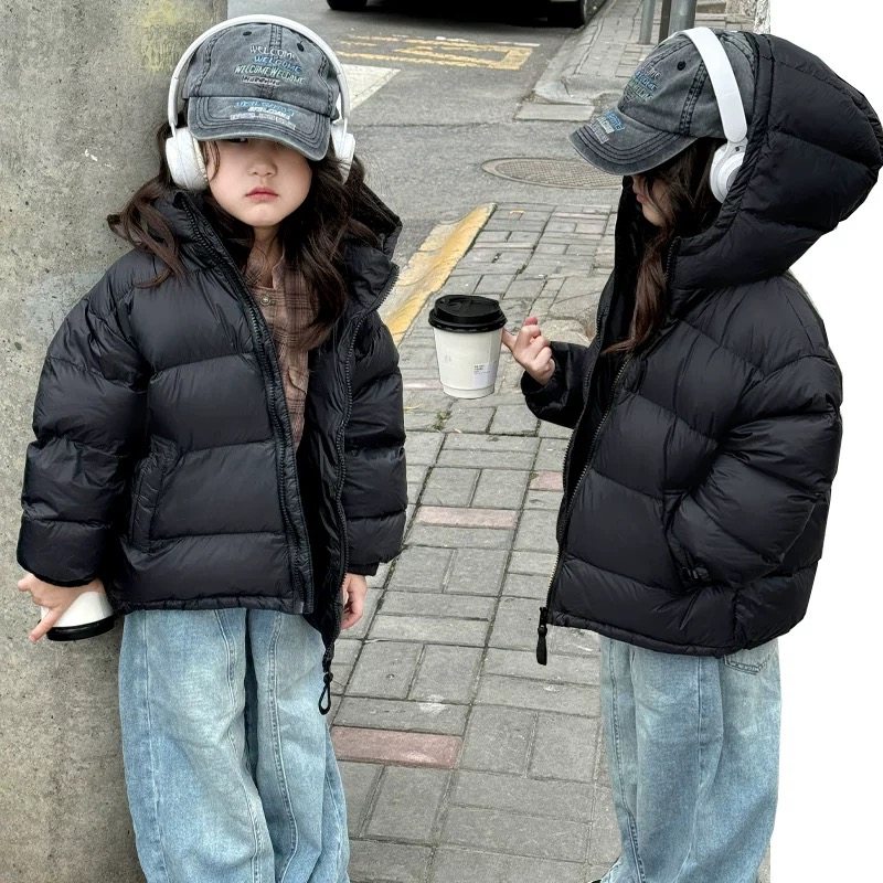 潮流童装羽绒服短款连帽小中大童面包服外套女孩加厚保暖鸭绒冬装
