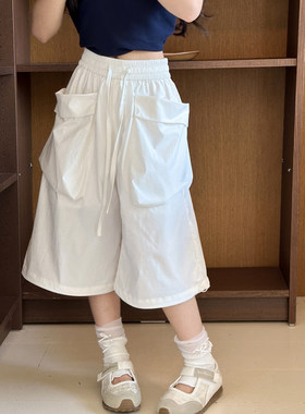 女童工装裤夏季薄款2026新款超火女大童夏装七分裤初中生休闲裤子