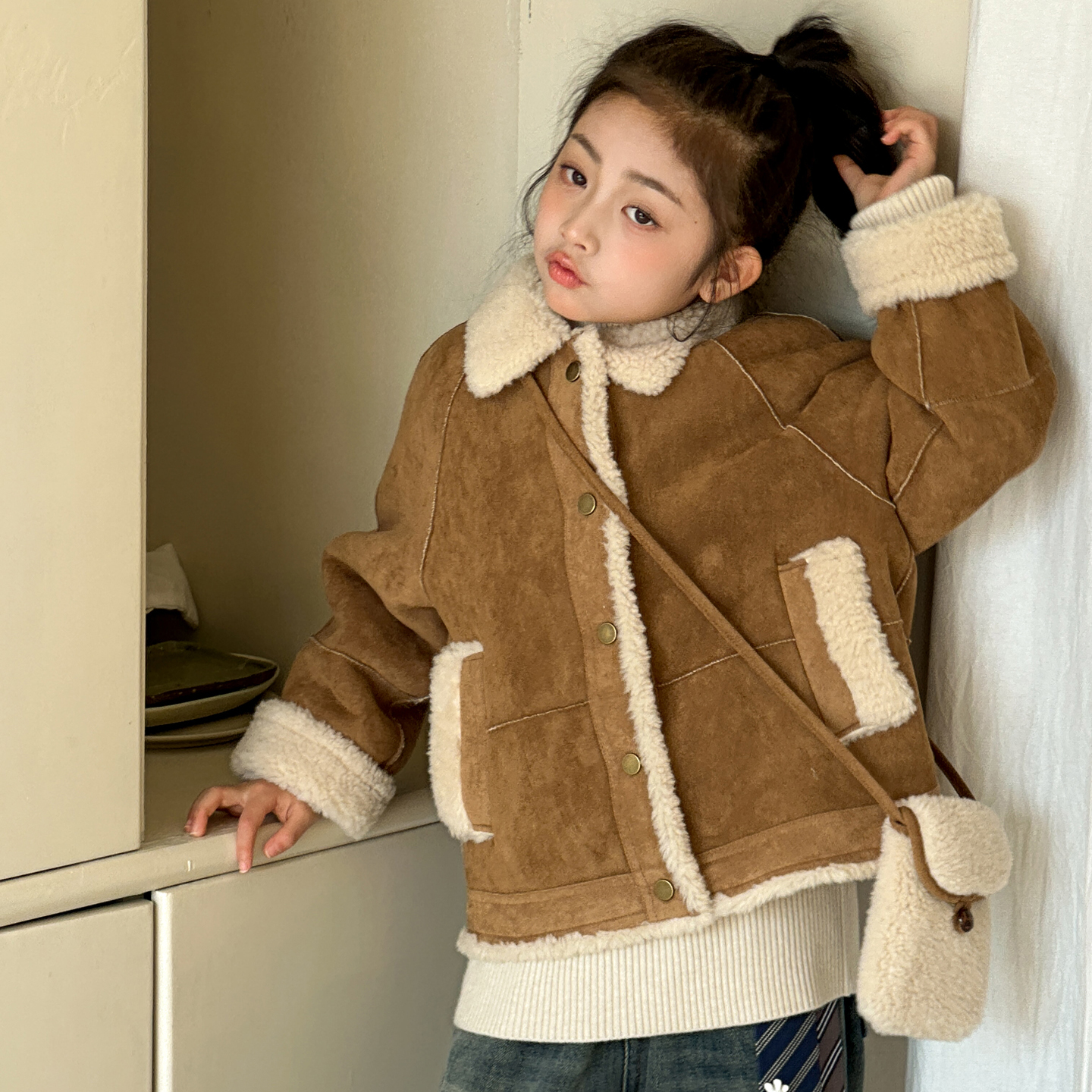 女童皮毛一体外套2025新款今年流行爆款秋冬装女大童加厚保暖上衣