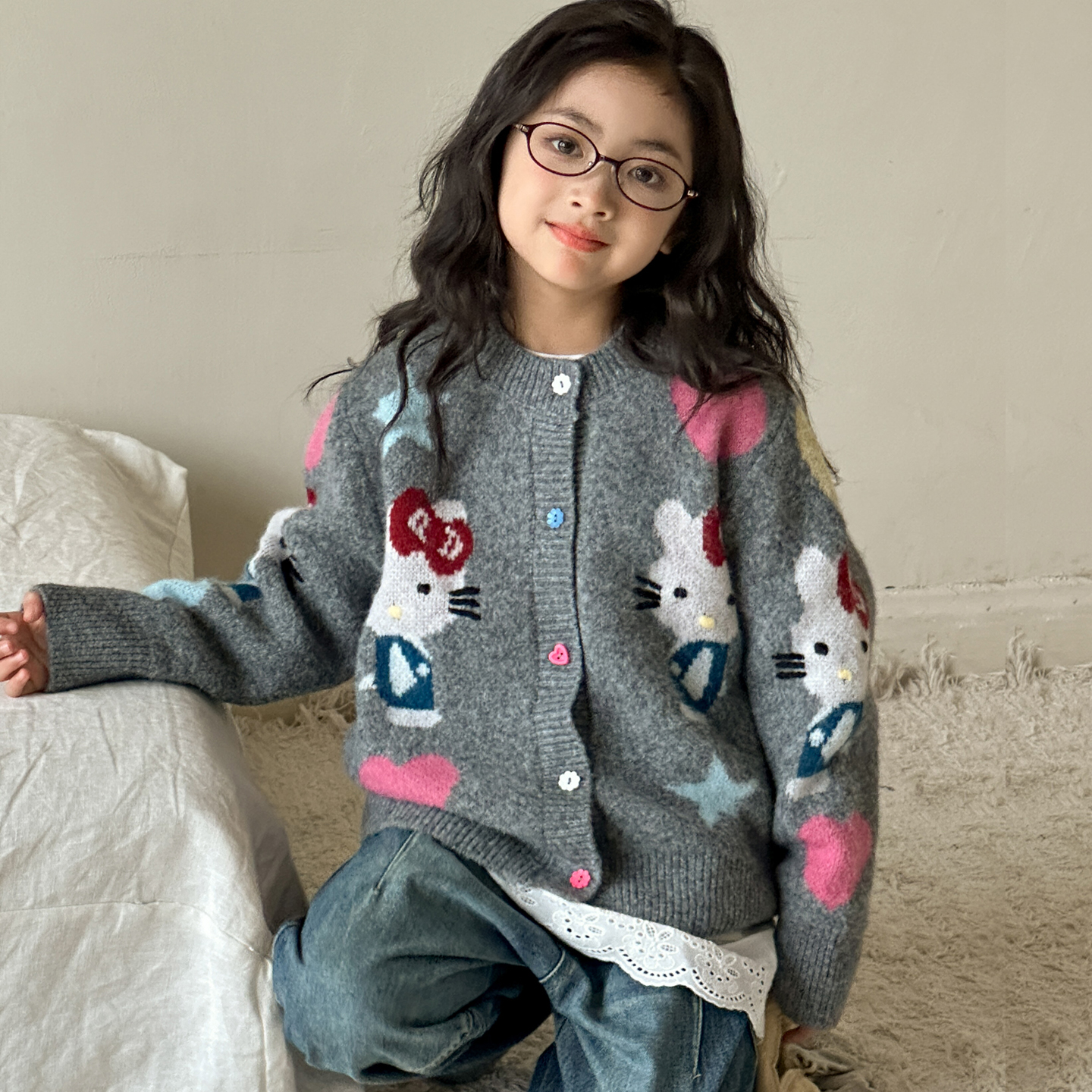 女童针织开衫外套2025秋装新款儿童风毛甜美女孩慵懒衣女大童上衣