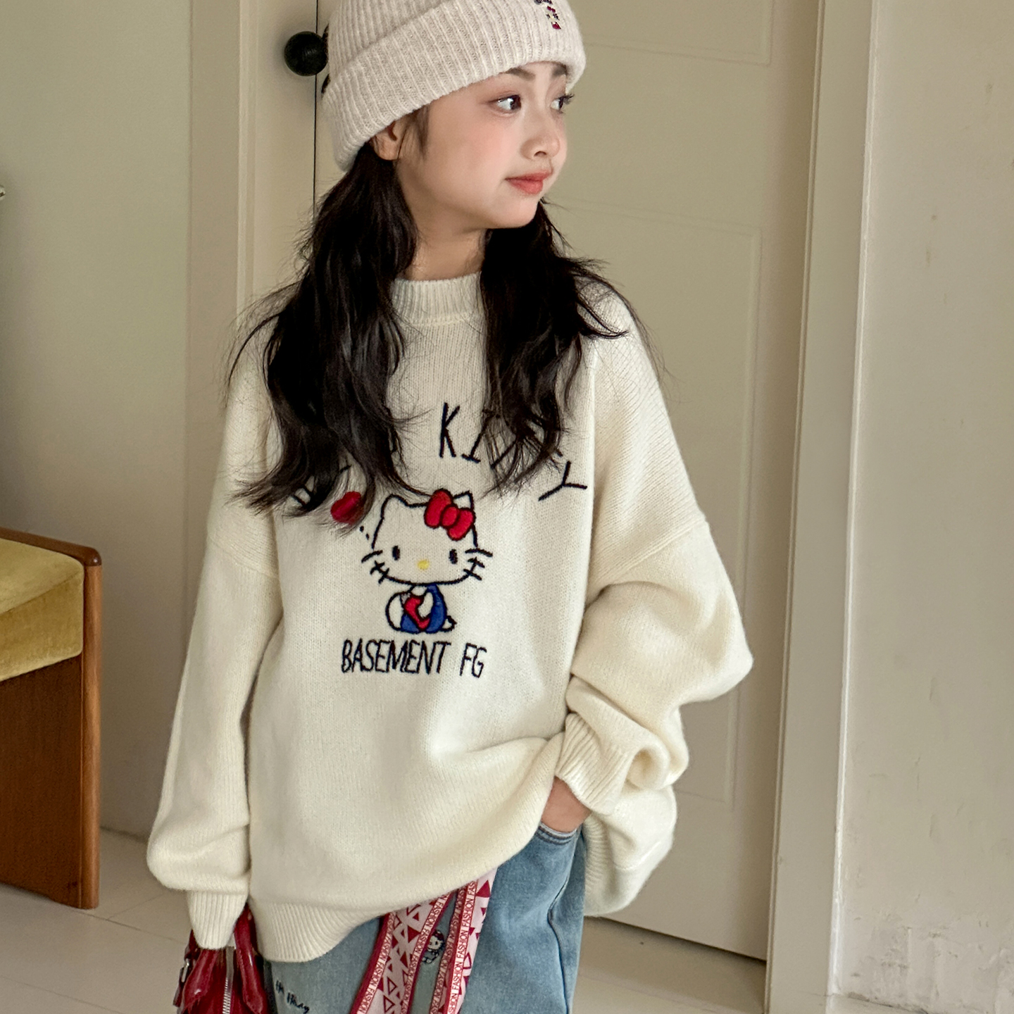 女童毛衣2025秋冬新款女大童慵懒风毛线衣冬初中生儿童加厚针织衫