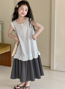 女童背心裙夏装2026新款超火女大童装无袖连衣裙青少年巨好看裙子
