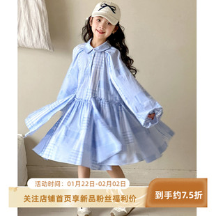 女童连衣裙春秋款2026新款韩国童装超好看女大童不规则格子衬衫裙