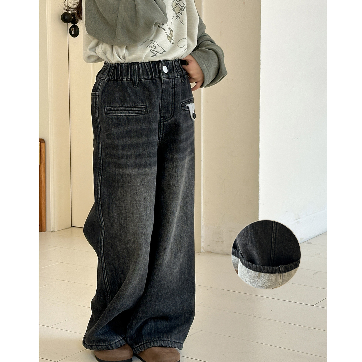 女童加绒牛仔2026秋冬新款韩版儿童一体绒裤子休闲裤女大童直筒裤