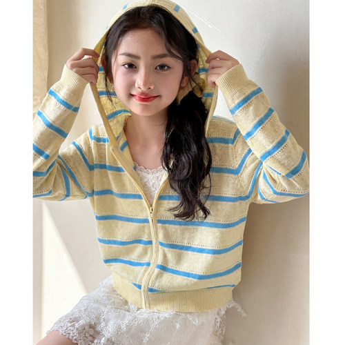 女童冰丝防晒衣夏季薄款2026新款女大童夏装条纹外套儿童宽松上衣