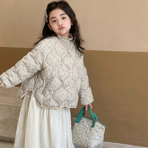 女童羽绒服冬季203新款韩系中大童碎花轻薄短款白鸭绒保暖外套潮