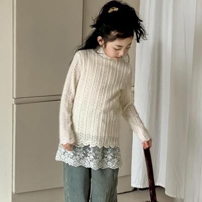 女童半高领T恤上衣加绒打底衫