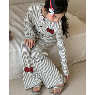 女童家居服套装春装2026新款女大童初中生春秋卡通条纹睡衣两件套