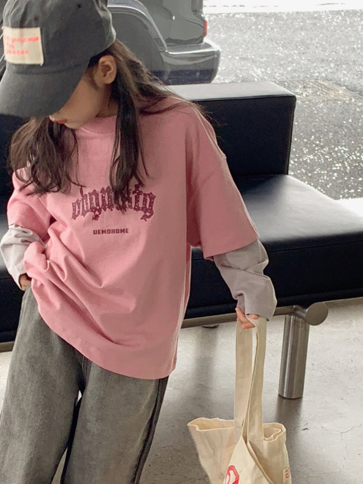 여자 긴팔 티셔츠 2025 새로운 아동 티셔츠 가짜 투피스 바닥 셔츠 큰 아동용 탑 한국 아동 의류 가을 의류