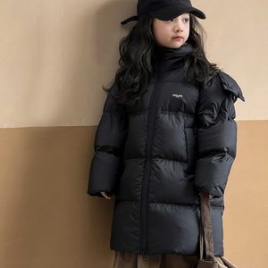 女童羽绒服冬季2023新款韩版洋气儿童冬装长款过膝白鸭绒连帽外套