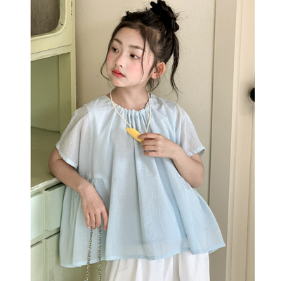 女童短袖衬衫夏装2026新款森系女孩夏季绝美衬衣女大童超好看上衣