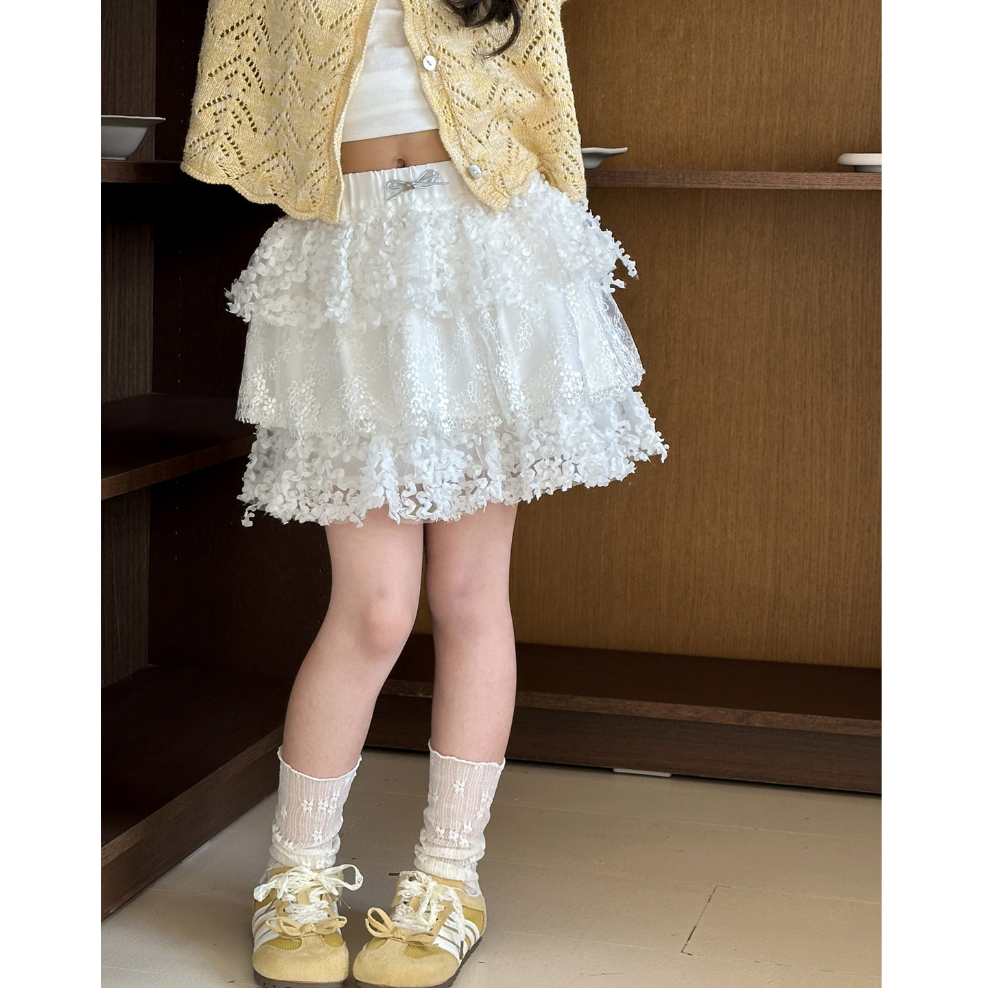 女童半身裙夏装2026新款女大童夏季蛋糕裙初中生白色蕾丝公主裙子