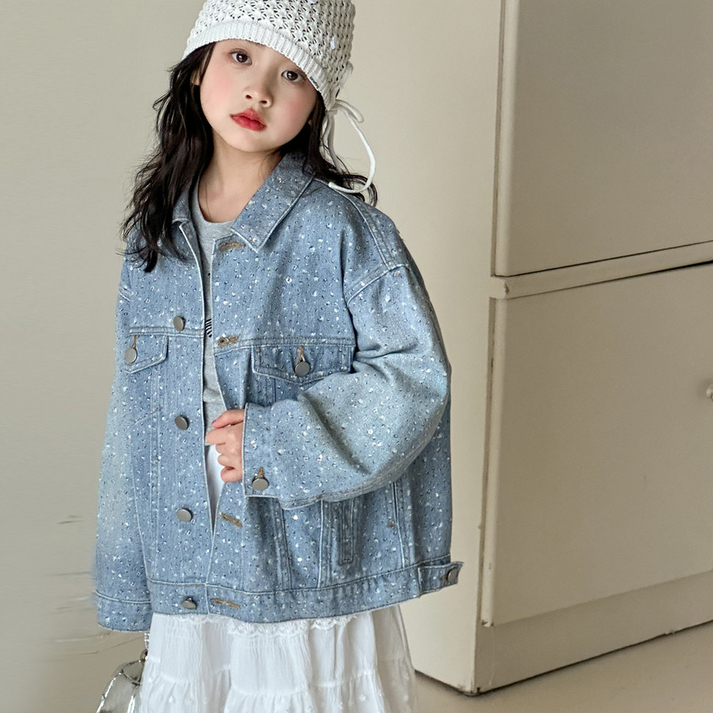 牛仔外套女童春秋2025新款烫钻