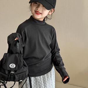 女童半高领打底衫秋冬款2025新款儿童纯色中大童休闲T恤弹力上衣