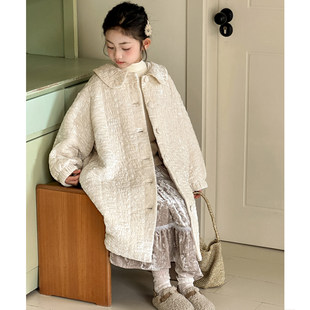 女童新年外套2026冬季新款女大童中长款加厚大衣儿童重工刺绣棉服