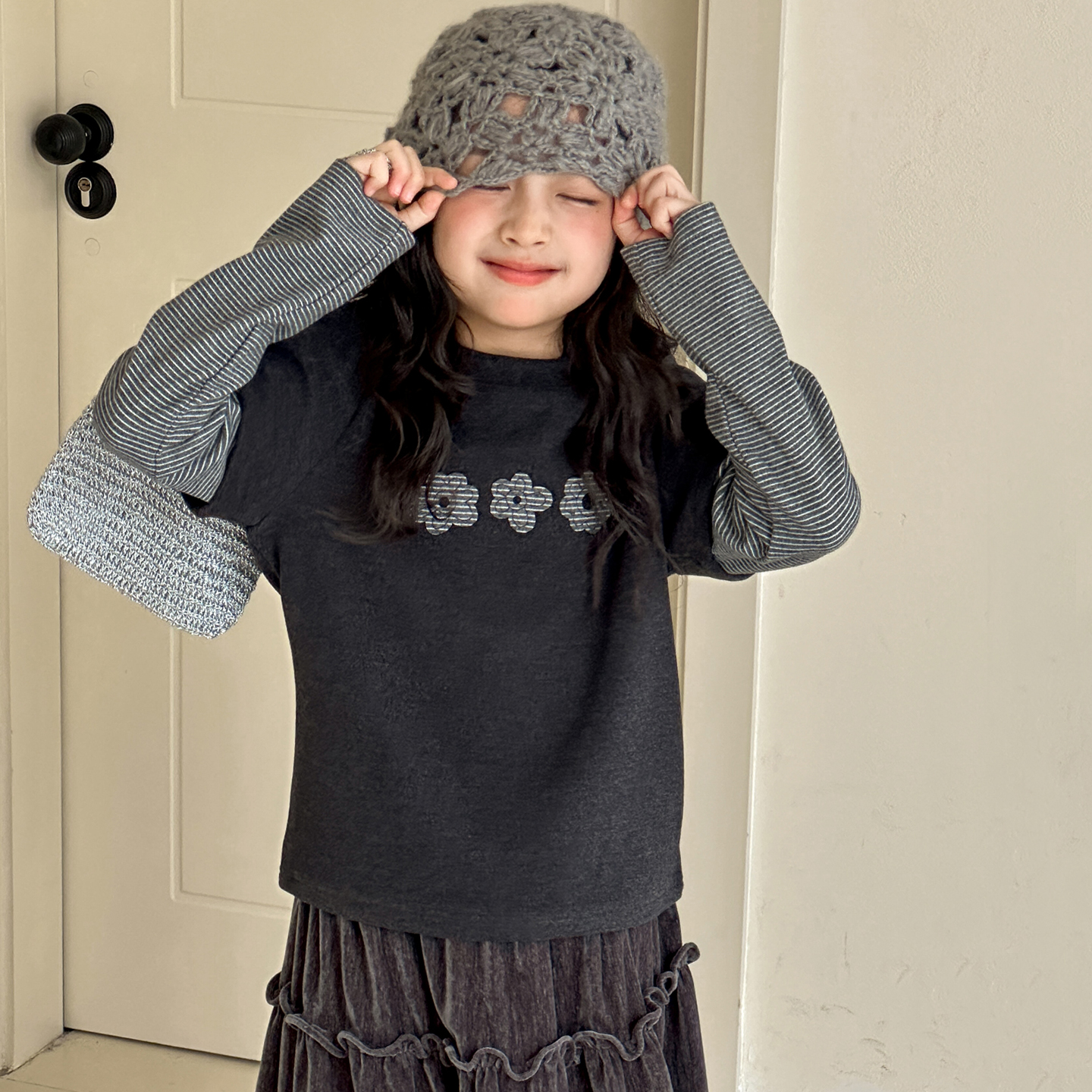 女童德绒打底衫秋冬装假两件内搭