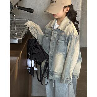 女童牛仔外套2026新款春装宽松休闲初中生复古洋气水洗夹克上衣