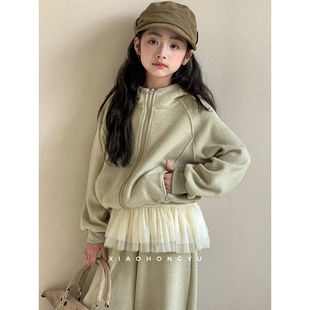 女大童卫衣套装秋装韩国童装女童秋季纯色三件套儿童宽松休闲裤子