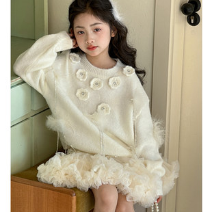 女童毛衣秋冬装2026新款儿童红色新年上衣女大童初中生针织套头衫