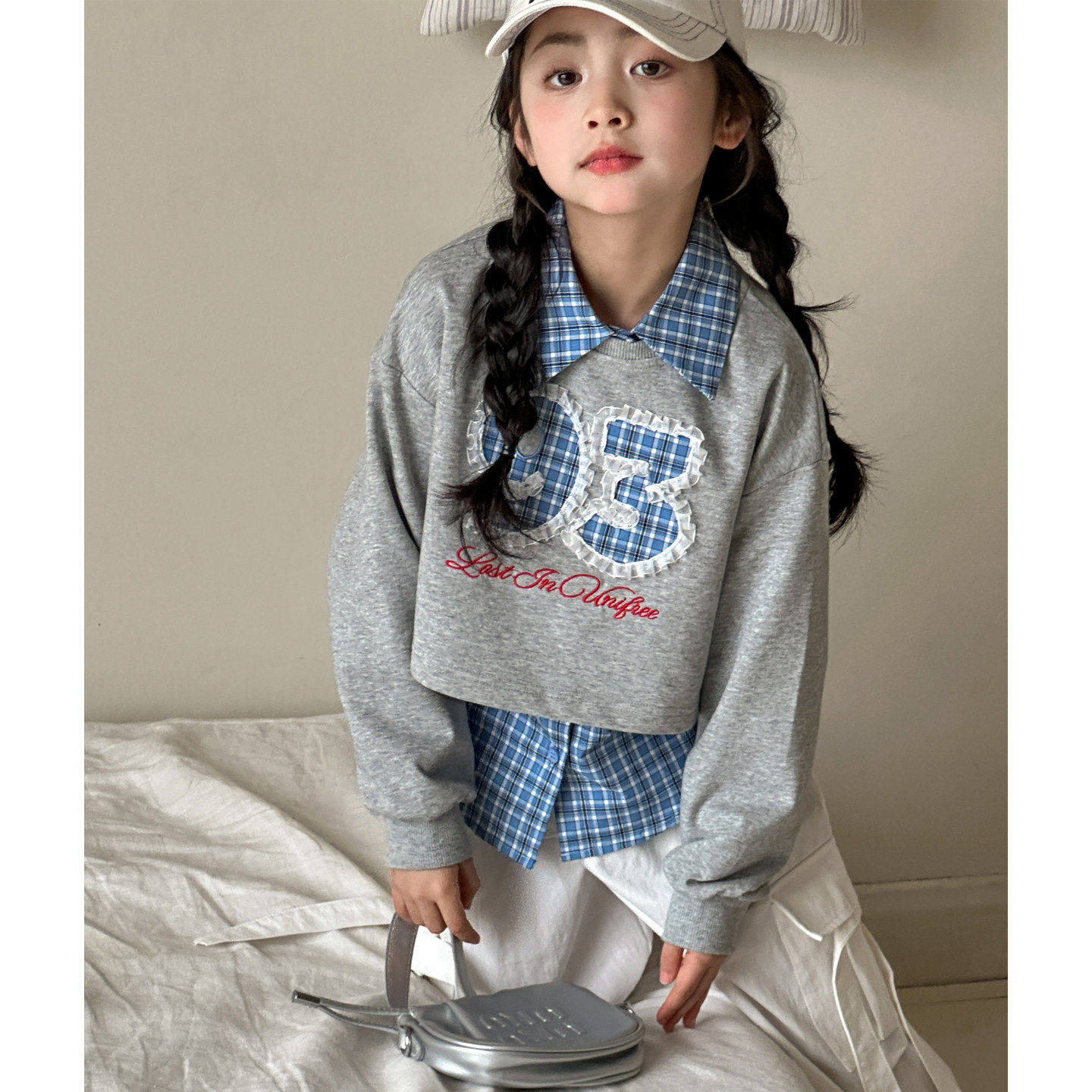 女童套装春装2026新款初中生格子衬衫上衣超好看女大童装短款卫衣