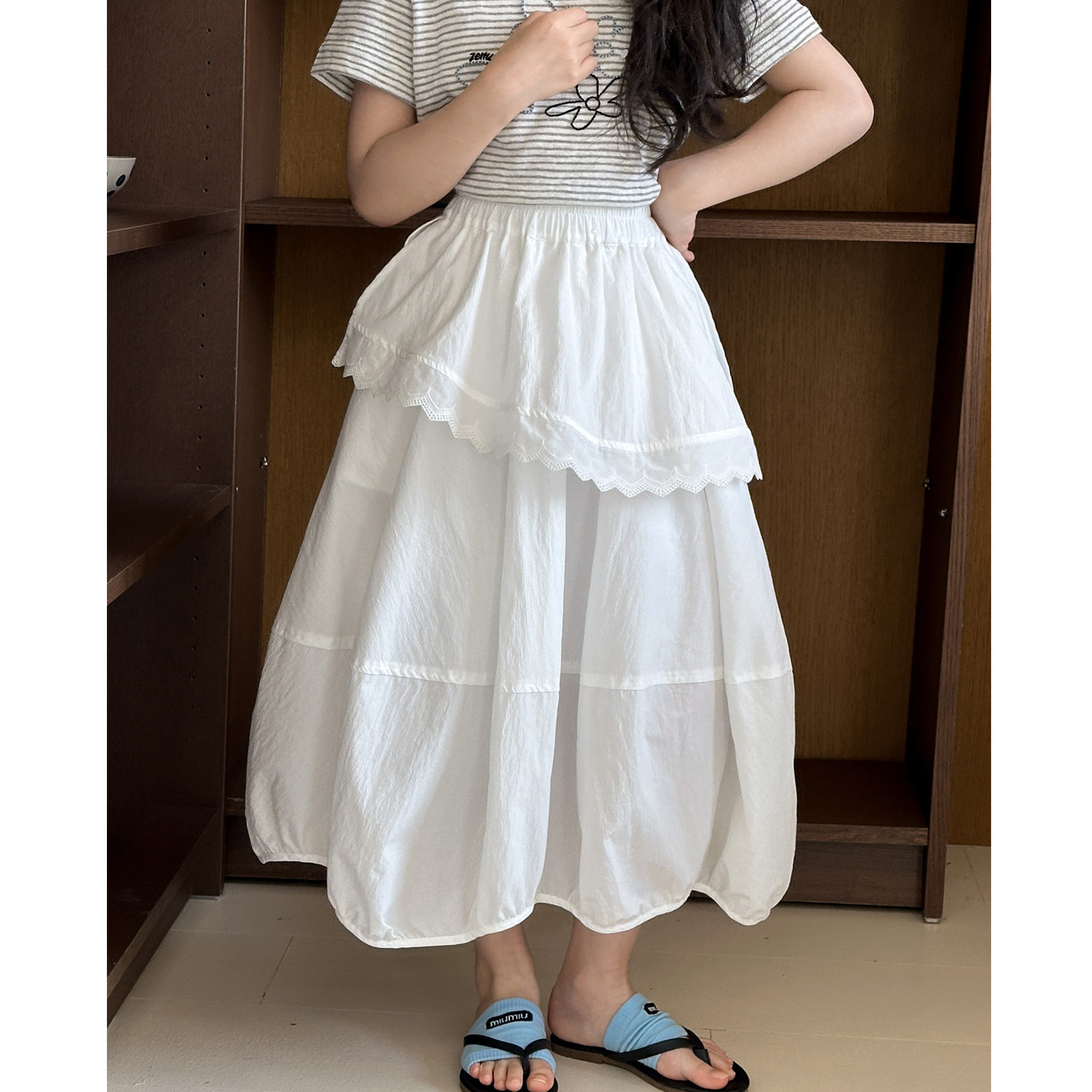 女童半身裙夏装2026新款女大童夏季白色裙子洋气初中生拼接公主裙