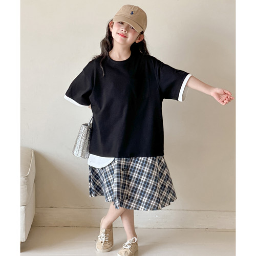 女童短袖拼接连衣裙2026新款韩国童装初中生小女孩夏季巨好看裙子