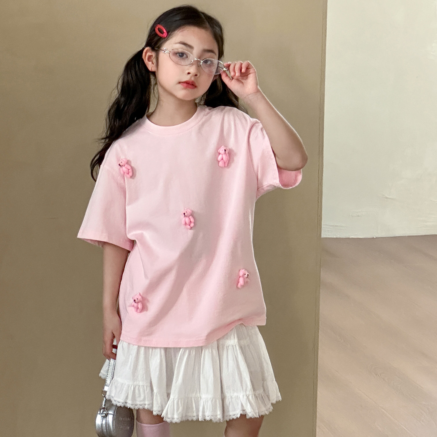 女童短袖T恤夏装2026新款初中夏季超好看上衣女大童超可爱五分袖