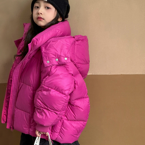 女童羽绒服2023新款洋气儿童冬装连帽外套女孩白鸭绒过年喜庆衣服